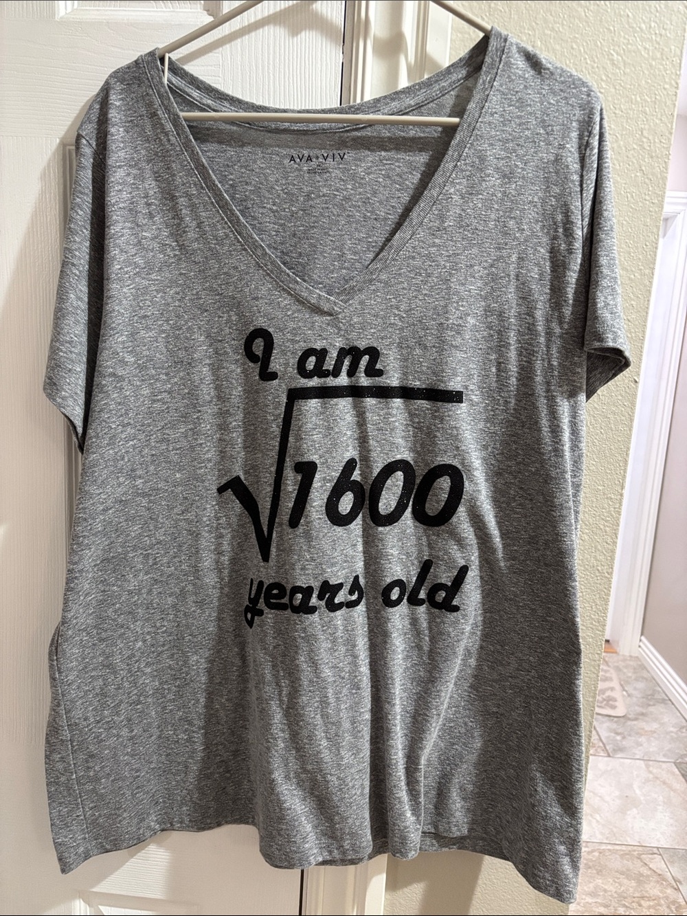 Ava & Viv Gray V-Neck Graphic Tee with Black Print- 40th Birthday Tee